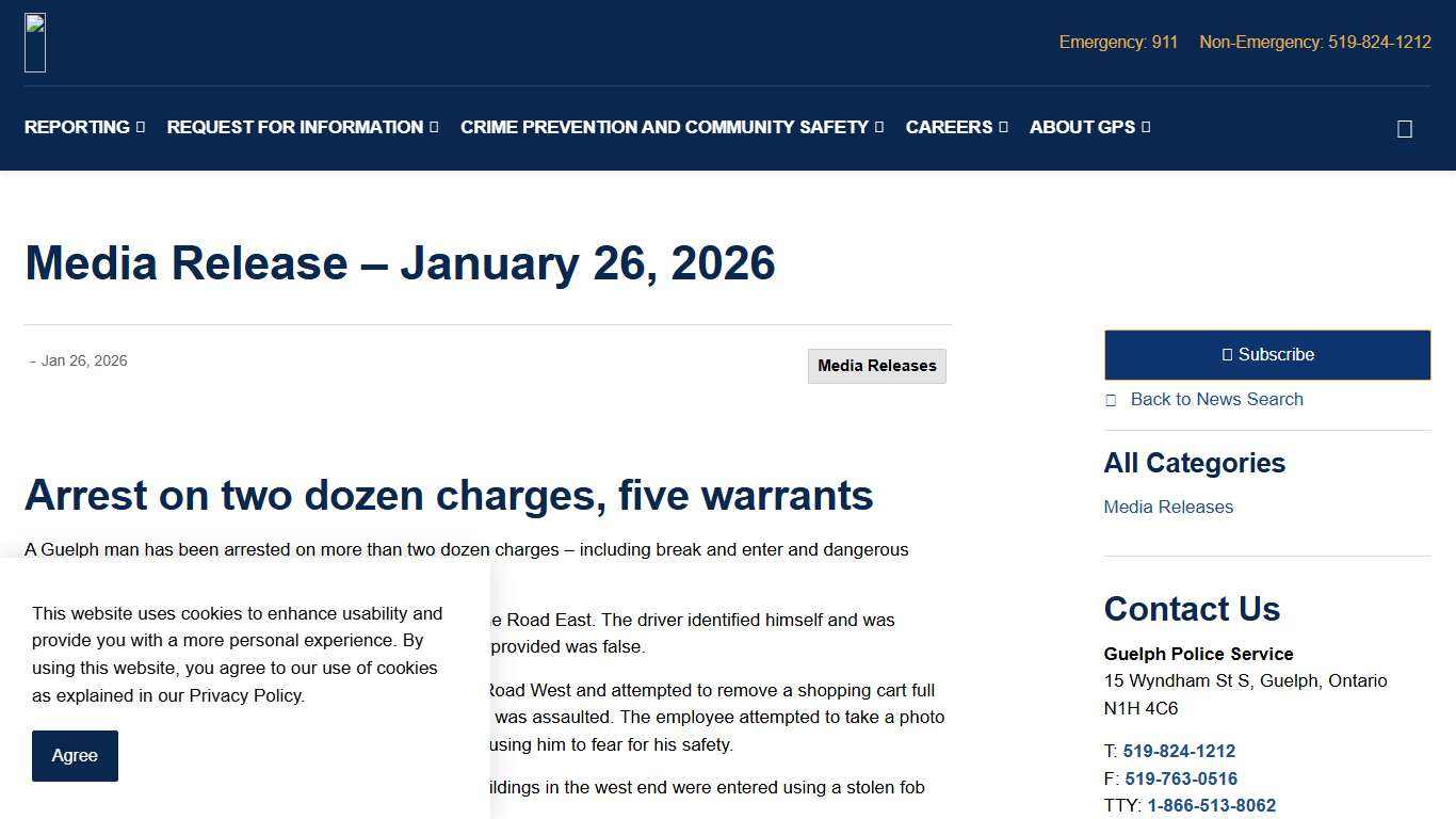 Media Release – January 26, 2026 Guelph Police Service